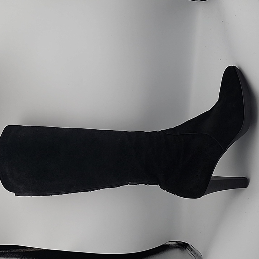 AQUATALIA Black Suede Waterproof Tall Boots with High Stacked Heel & Stud Detail